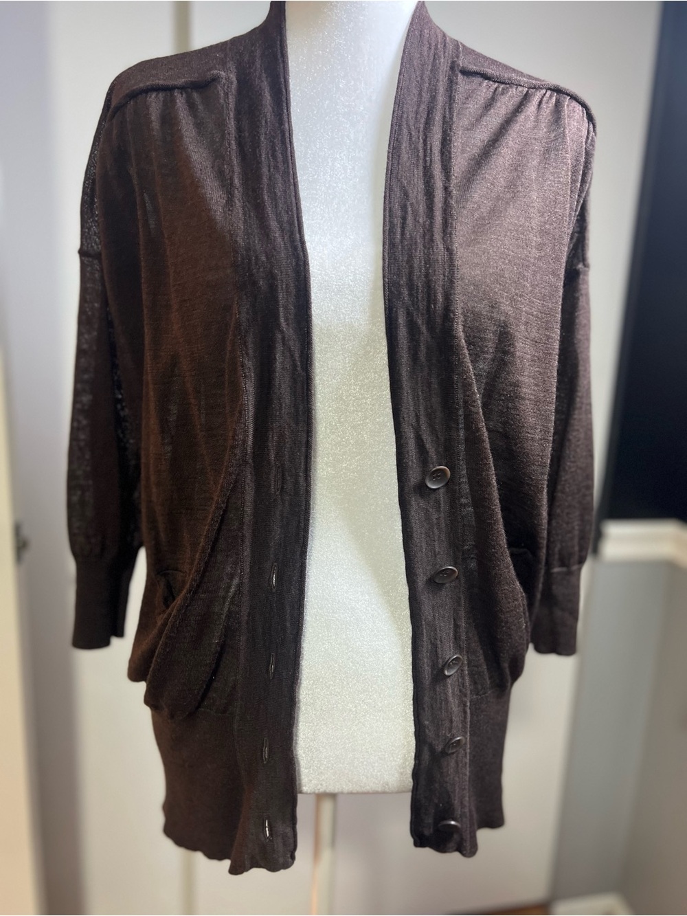 LOFT Brown Open-Front Button Cardigan Jacket